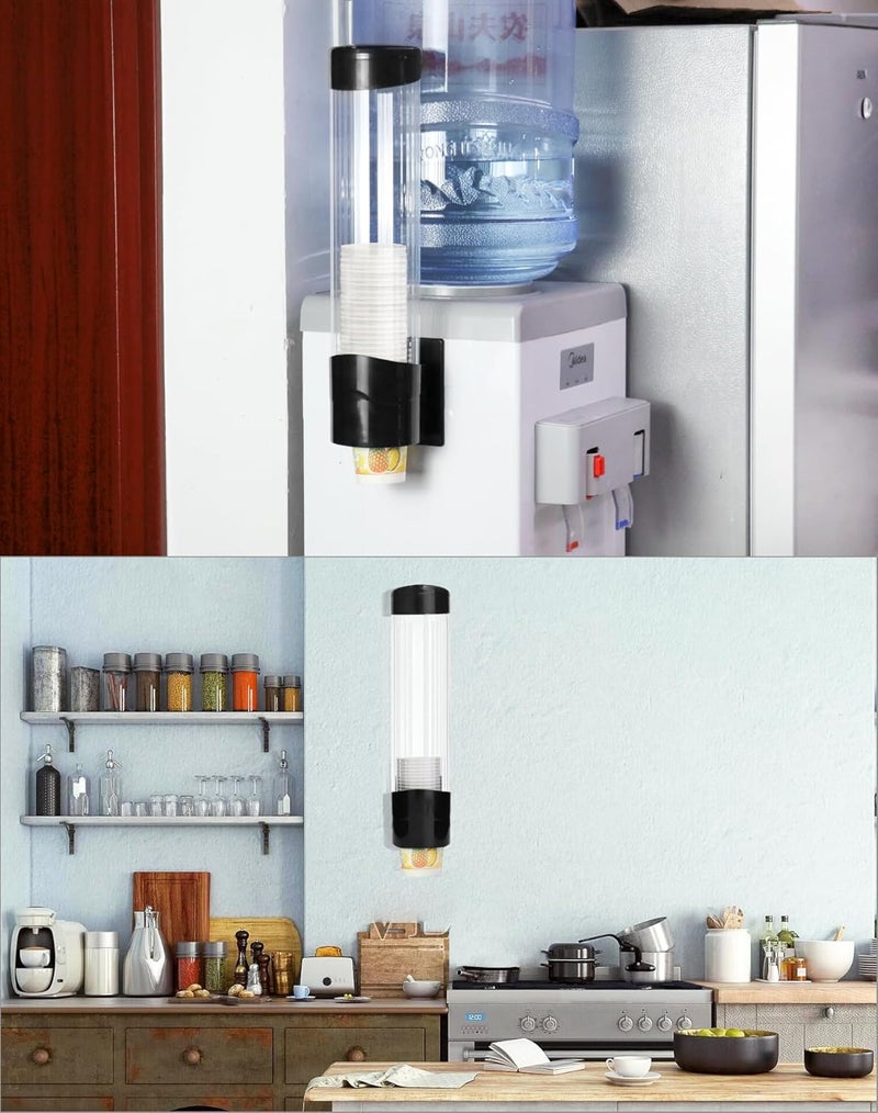 QWORK Cup Dispenser, Water Dispenser Disposable Cup Holder Rack Fits 7oz - 12oz Cone or Flat Bottom Cups, Pull Type Paper Water Cup Dispenser, Paste or Screw Plate Wall Mount - Image 3